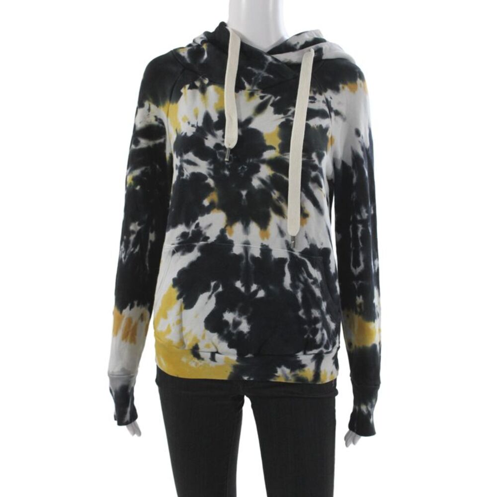 NSF Womens Pullover Hoodie Black Cotton Cowl Neck Tie Dye Drawstring Size S